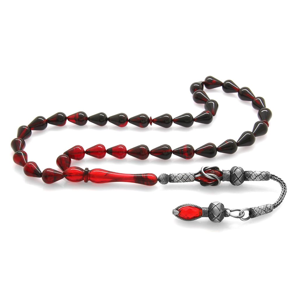 1000 Sterling Silver Red - Black Fire Amber Rosary - EFENDINA PAZAR - Tesbihane - 101003266