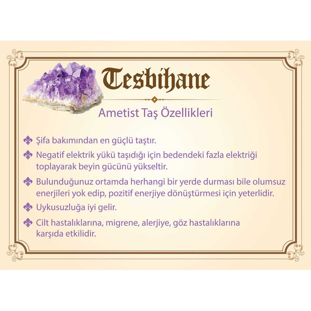 1000 Sterling Silver Sphere Cut Amethyst Natural Stone Prayer Beads with Kazaz Tassels - EFENDINA PAZAR - Tesbihane - 101001945