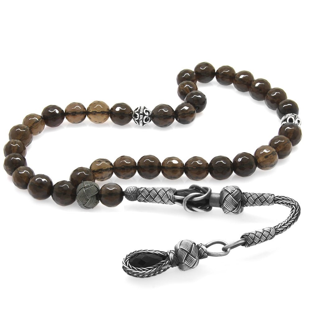 1000 Sterling Silver Sphere Cut Quartz Natural Stone Prayer Beads with Kazaz Tassels and Facets - EFENDINA PAZAR - Tesbihane - 101004109