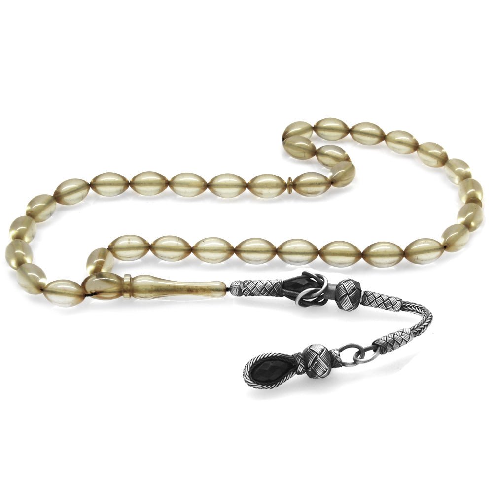 1000 Sterling Silver Transparent White Fire Amber Rosary - EFENDINA PAZAR - Tesbihane - 101004281