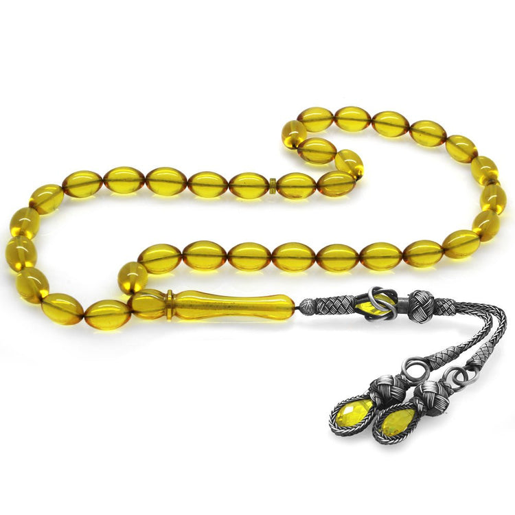 1000 Sterling Silver Transparent Yellow Fire Amber Rosary - EFENDINA PAZAR - Tesbihane - 101003841