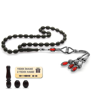 1000 Sterling Silver Tria Kazaz Tasseled Red Drop Amber Rosary - EFENDINA PAZAR - Tesbihane - 101002421