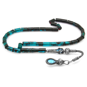 1000 Sterling Silver Turquoise - Black Fire Amber Rosary - EFENDINA PAZAR - Tesbihane - 101003262
