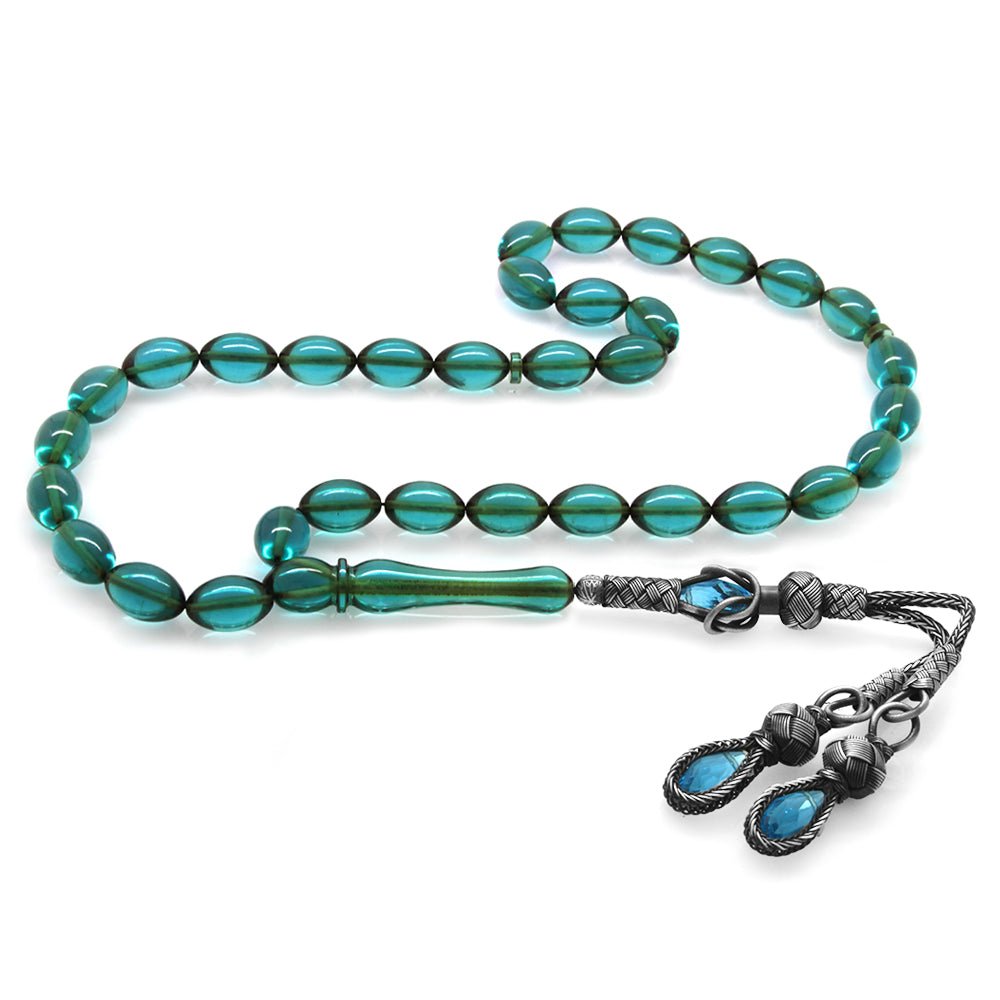 1000 Sterling Silver Water Blue Fire Amber Rosary - EFENDINA PAZAR - Tesbihane - 101003826