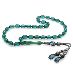 1000 Sterling Silver Water Blue Fire Amber Rosary - EFENDINA PAZAR - Tesbihane - 101003826