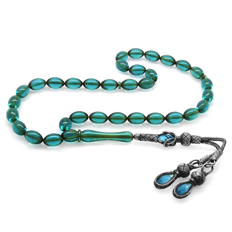 1000 Sterling Silver Water Blue Fire Amber Rosary - EFENDINA PAZAR - Tesbihane - 101003826