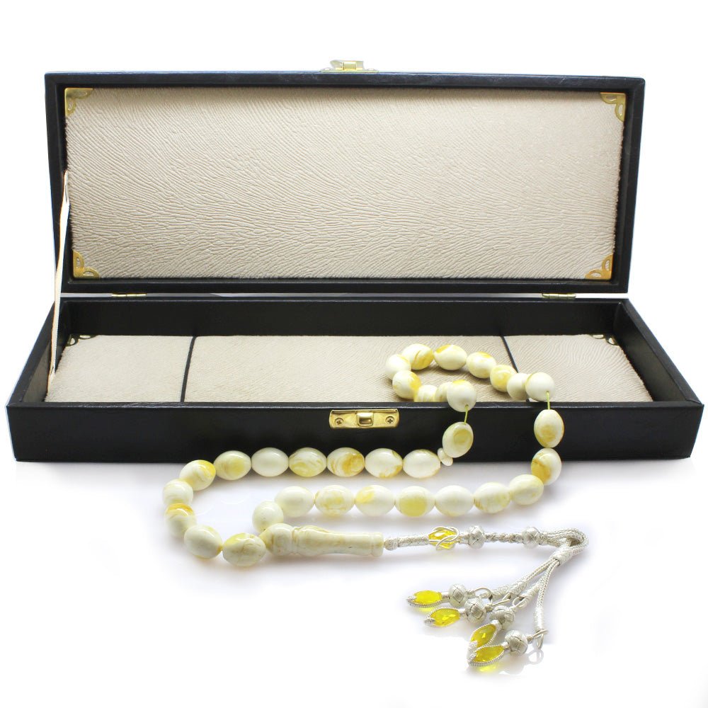 1000 Sterling Silver White Drop Amber Rosary - EFENDINA PAZAR - Tesbihane - 101003343