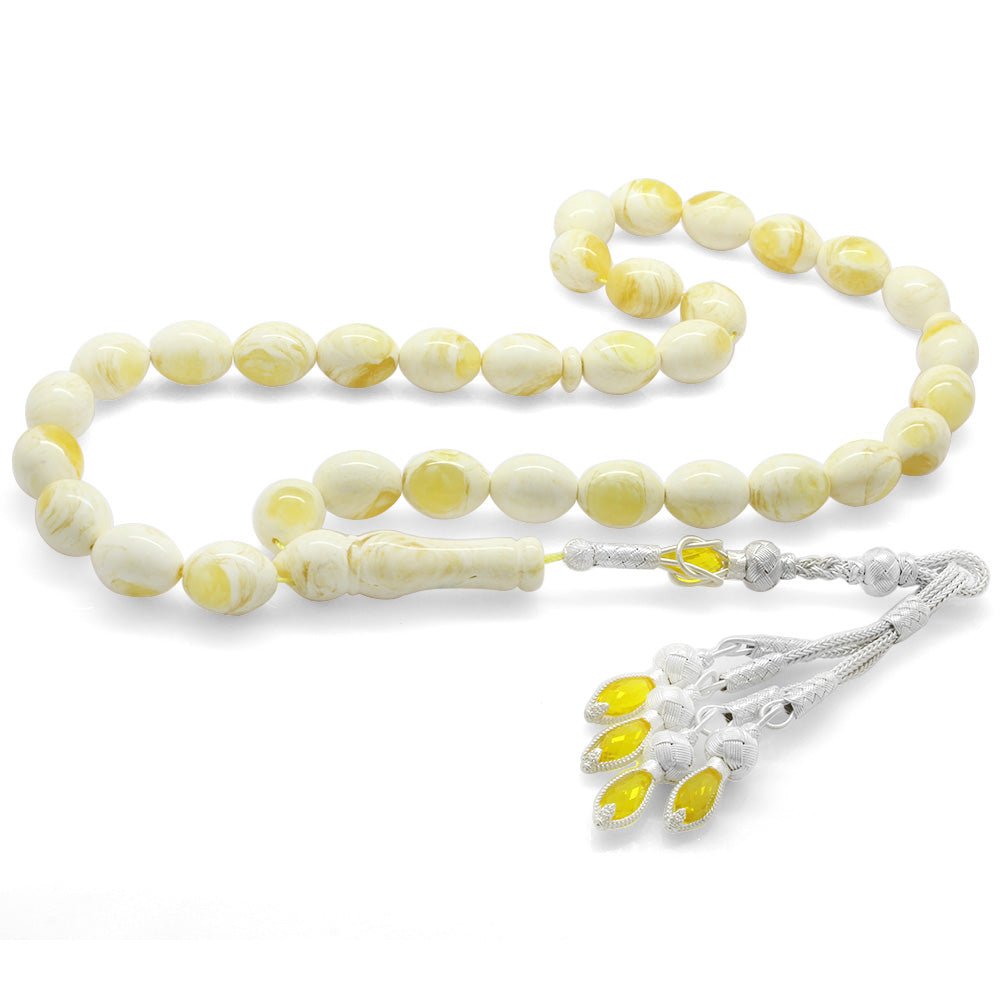 1000 Sterling Silver White Drop Amber Rosary - EFENDINA PAZAR - Tesbihane - 101003343