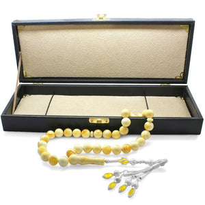 1000 Sterling Silver White Drop Amber Rosary - EFENDINA PAZAR - Tesbihane - 101003458