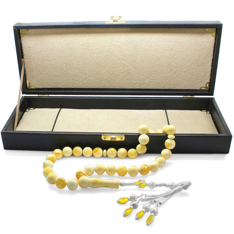 1000 Sterling Silver White Drop Amber Rosary - EFENDINA PAZAR - Tesbihane - 101003458