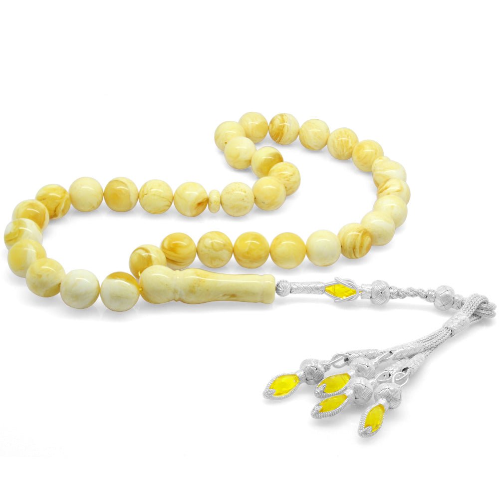1000 Sterling Silver White Drop Amber Rosary - EFENDINA PAZAR - Tesbihane - 101003458