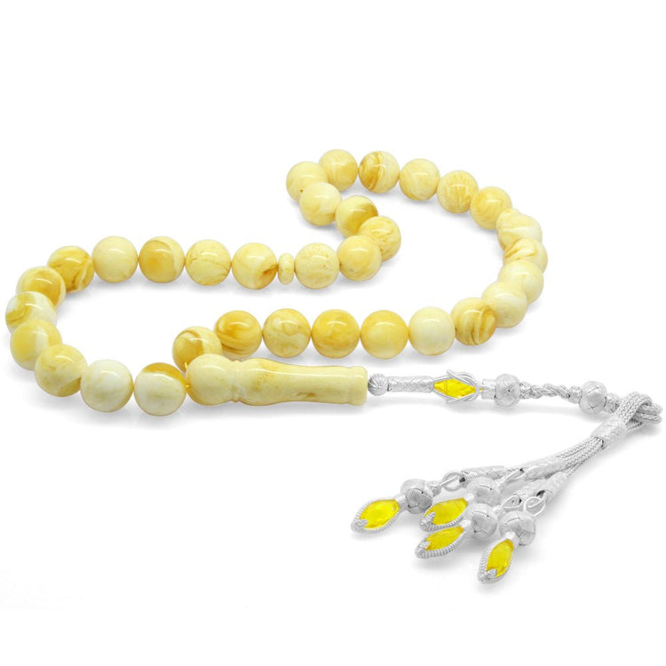 1000 Sterling Silver White Drop Amber Rosary - EFENDINA PAZAR - Tesbihane - 101003458