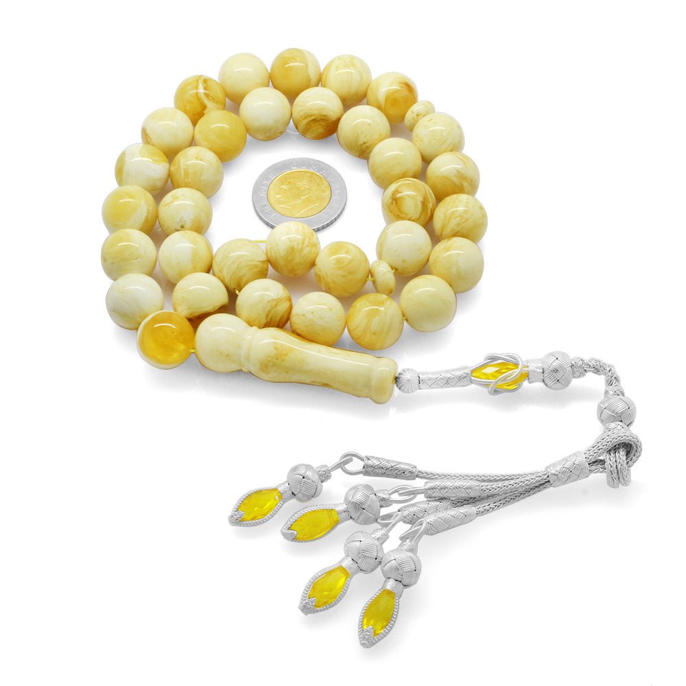 1000 Sterling Silver White Drop Amber Rosary - EFENDINA PAZAR - Tesbihane - 101003458