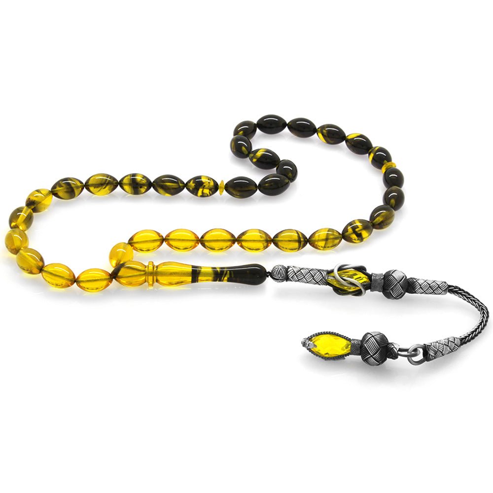 1000 Sterling Silver Yellow - Black Amber Rosary - EFENDINA PAZAR - Tesbihane - 101003206