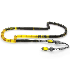 1000 Sterling Silver Yellow - Black Fire Amber Rosary - EFENDINA PAZAR - Tesbihane - 101003260