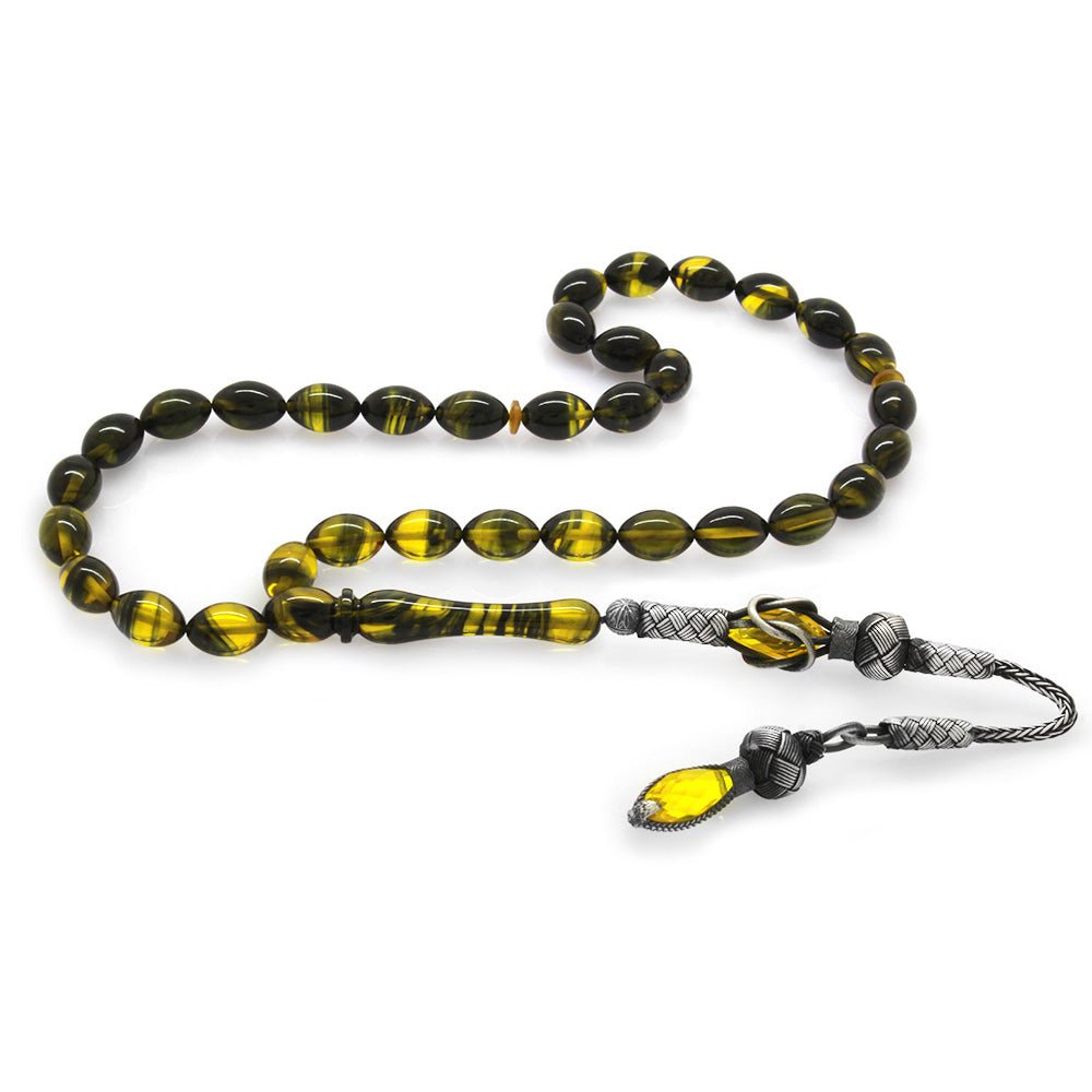 1000 Sterling Silver Yellow - Black Fire Amber Rosary - EFENDINA PAZAR - Tesbihane - 101003381
