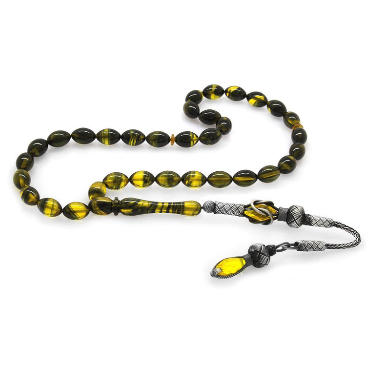 1000 Sterling Silver Yellow - Black Fire Amber Rosary - EFENDINA PAZAR - Tesbihane - 101003381
