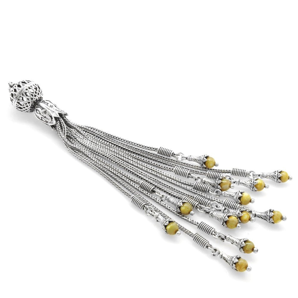 12 Chain 925 Sterling Silver Tassel with Natural Stone Combination - EFENDINA PAZAR - Tesbihane - 116000068