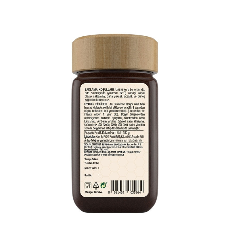 Beeo Cocoa Hazelnut Raw Honey Propolis Paste 180 g