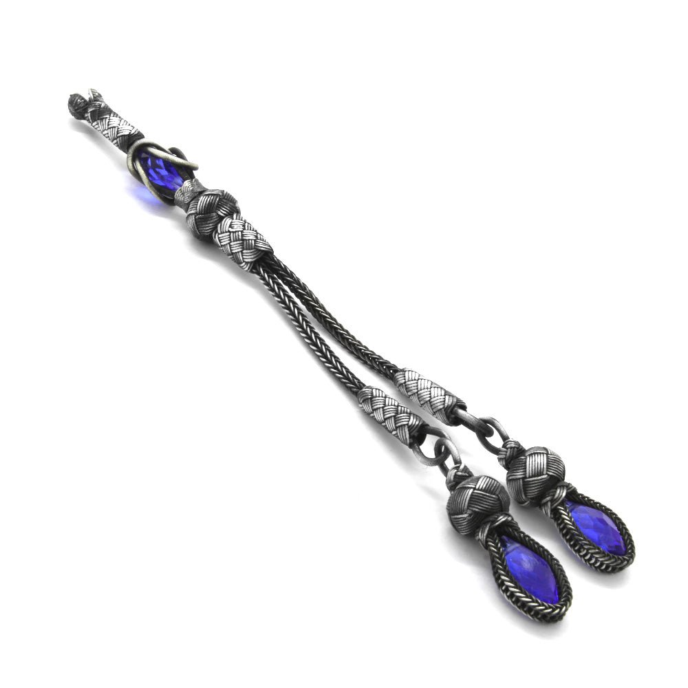 2 Piece 1000 Sterling Silver Tassel with Navy Blue Zircon - EFENDINA PAZAR - Tesbihane - 117000108