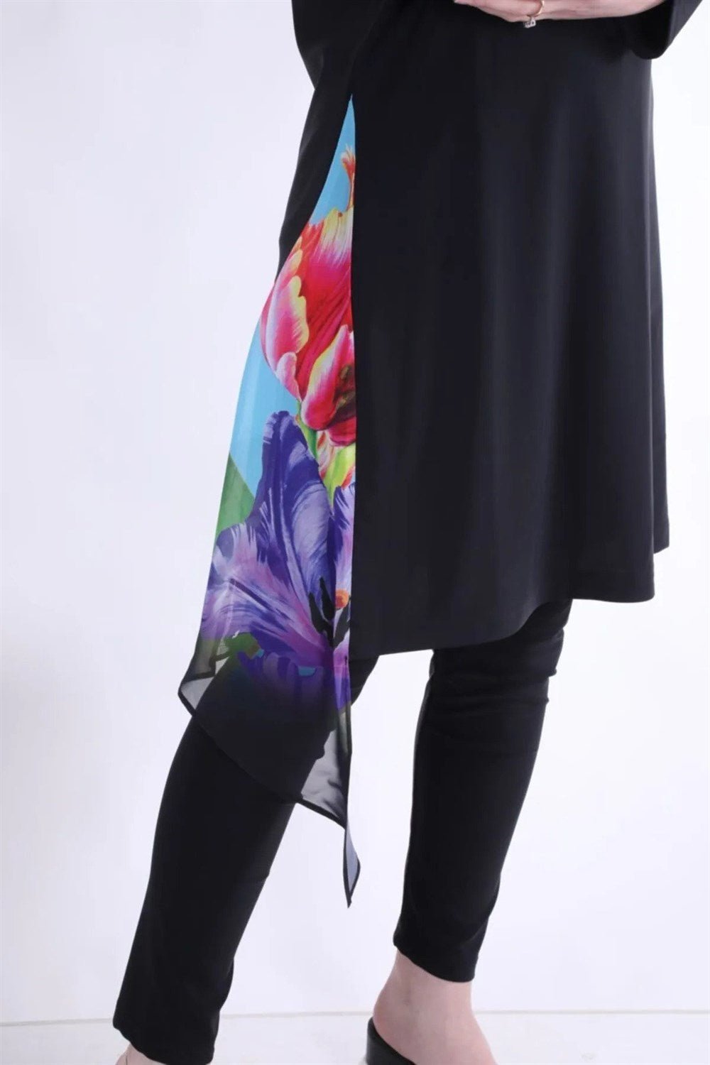 2 - Piece Swimsuit Set with Chiffon - Black Turquoise - EFENDINA PAZAR - NS Tasarim - 504TURKUAZ - 38