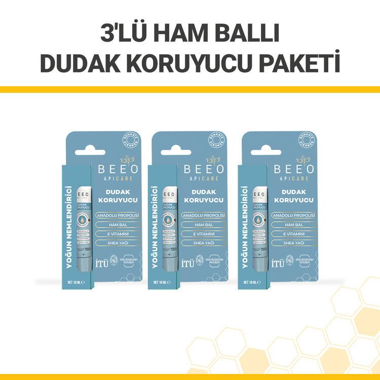 Beeo 3 Pack Raw Honey Lip Balm