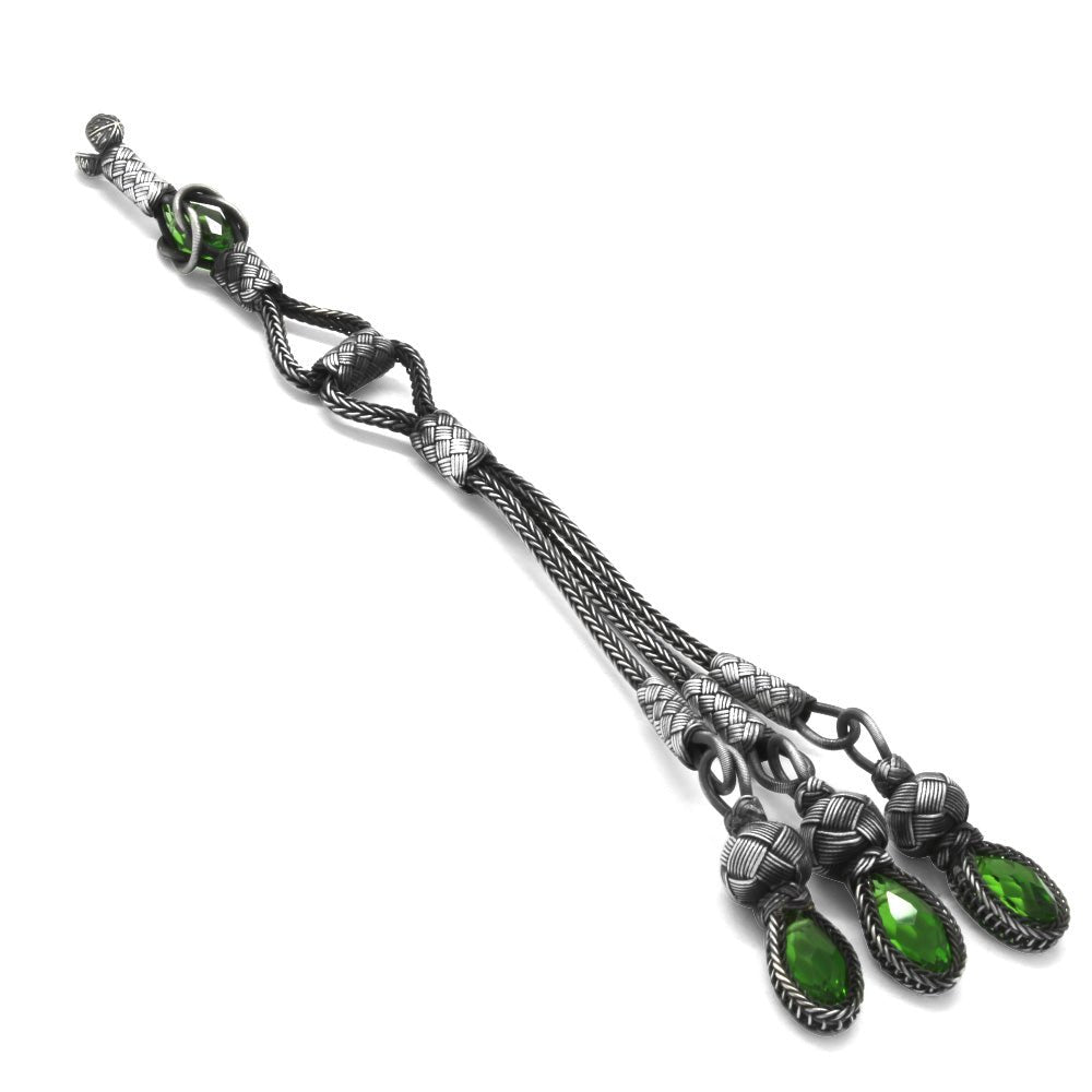 3 Long 1000 Sterling Silver Kazaz Tassel with Green Zircon - EFENDINA PAZAR - Tesbihane - 117000201