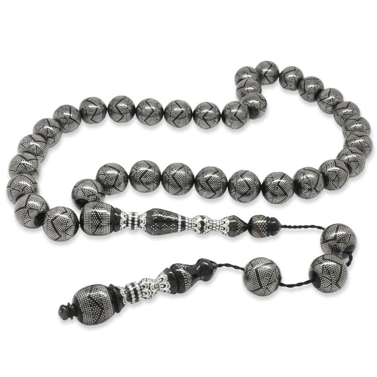 45,300 Alloy Çakım İsmail Ekelik Workmanship Green Amber Rosary - EFENDINA PAZAR - Tesbihane - 101004573