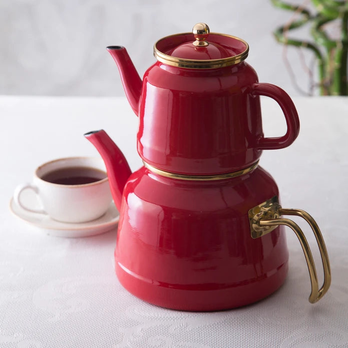 Emsan Troy Maxi Induction-Based Enamel Teapot Set | Elegant & Durable