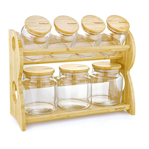 8 Piece Glass Spice Set with Bambum Bench Stand - EFENDINA PAZAR - BAMBUM - 8681734446337