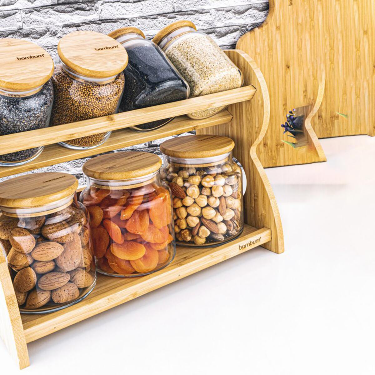 8 Piece Glass Spice Set with Bambum Bench Stand - EFENDINA PAZAR - BAMBUM - 8681734446337