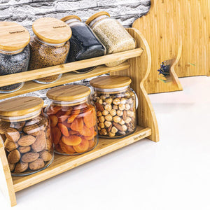 8 Piece Glass Spice Set with Bambum Bench Stand - EFENDINA PAZAR - BAMBUM - 8681734446337