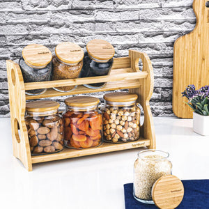 8 Piece Glass Spice Set with Bambum Bench Stand - EFENDINA PAZAR - BAMBUM - 8681734446337