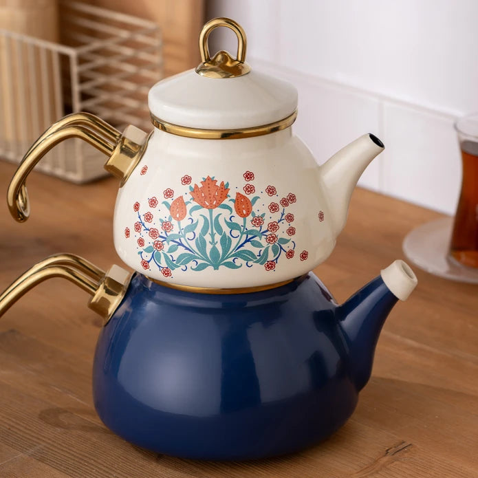 Emsan Hasbahçe Enamel Teapot Set | Traditional Elegance & Durability