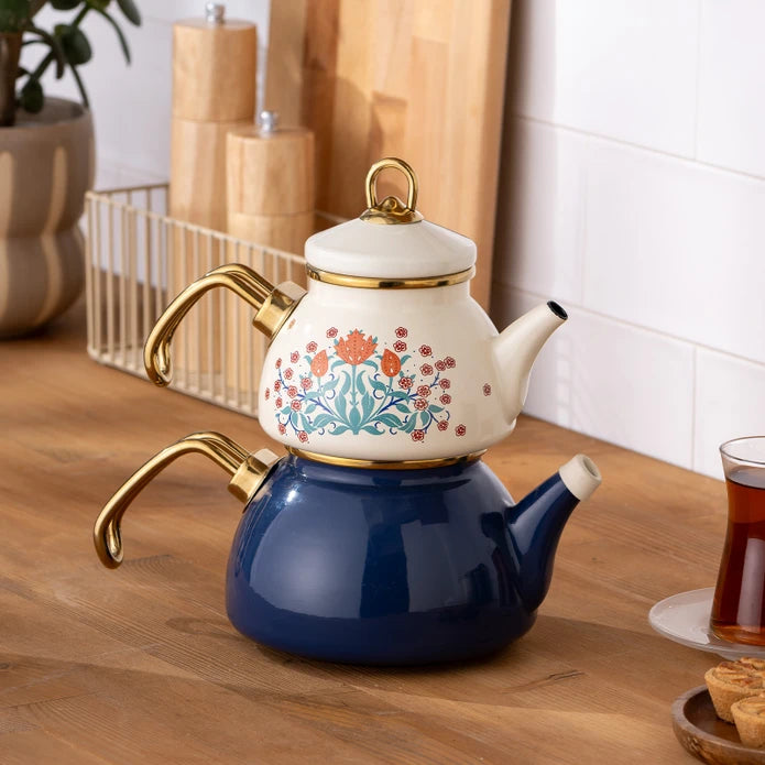 Emsan Hasbahçe Enamel Teapot Set | Traditional Elegance & Durability