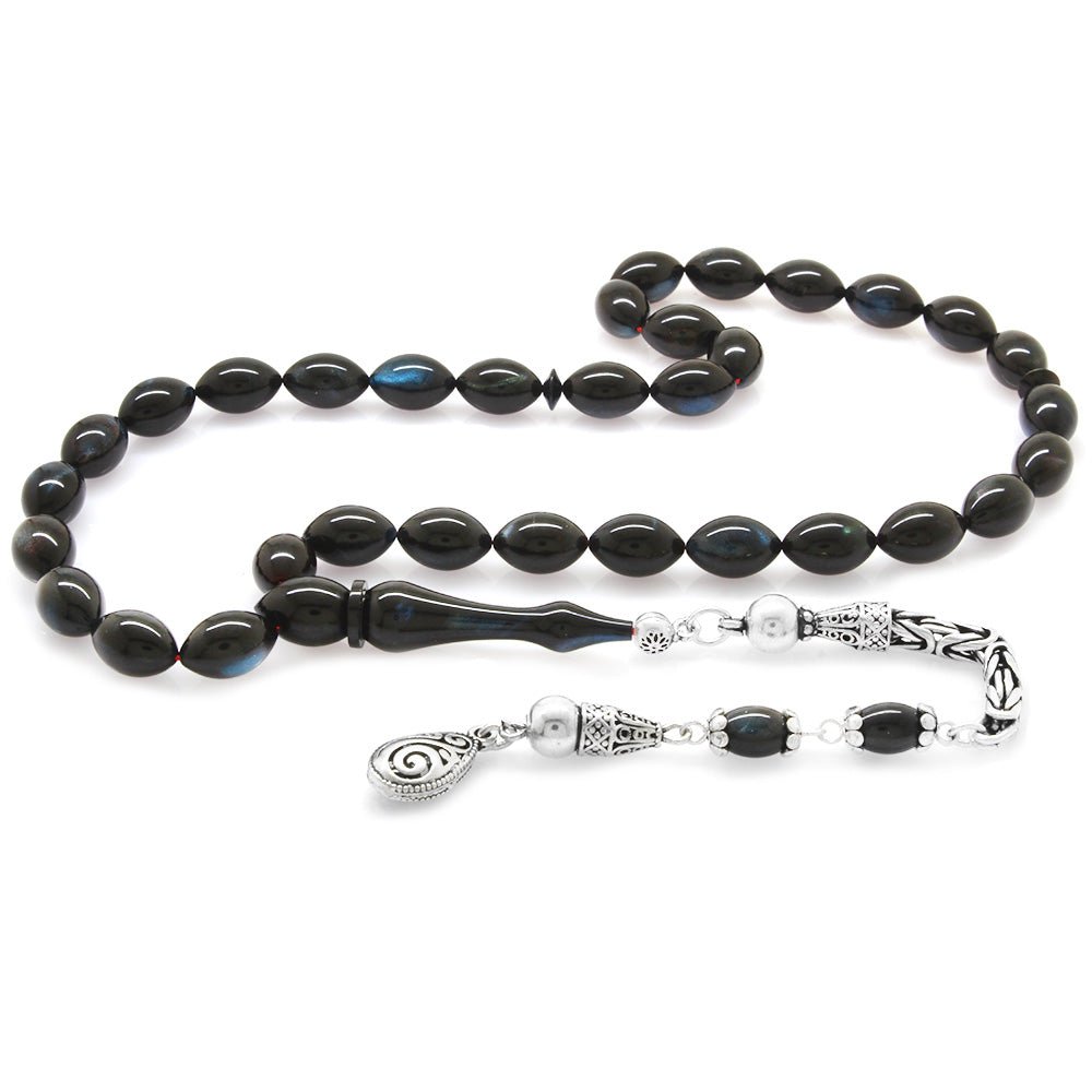 925 Carat King Tasseled Barley Cut Pearlescent Turquoise - Black Colorful Katalin Rosary - EFENDINA PAZAR - Tesbihane - 101004272
