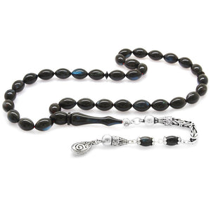 925 Carat King Tasseled Barley Cut Pearlescent Turquoise - Black Colorful Katalin Rosary - EFENDINA PAZAR - Tesbihane - 101004272