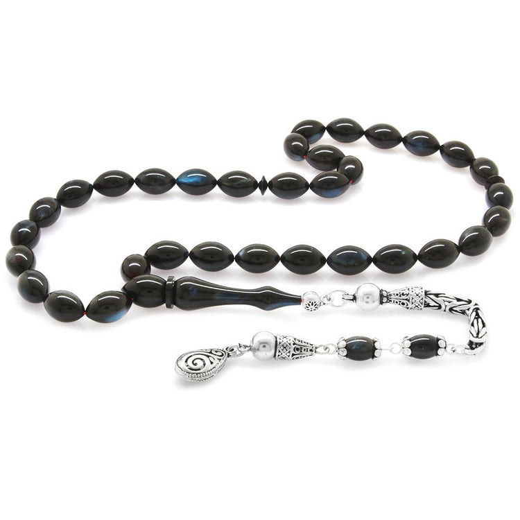 925 Carat King Tasseled Barley Cut Pearlescent Turquoise - Black Colorful Katalin Rosary - EFENDINA PAZAR - Tesbihane - 101004272