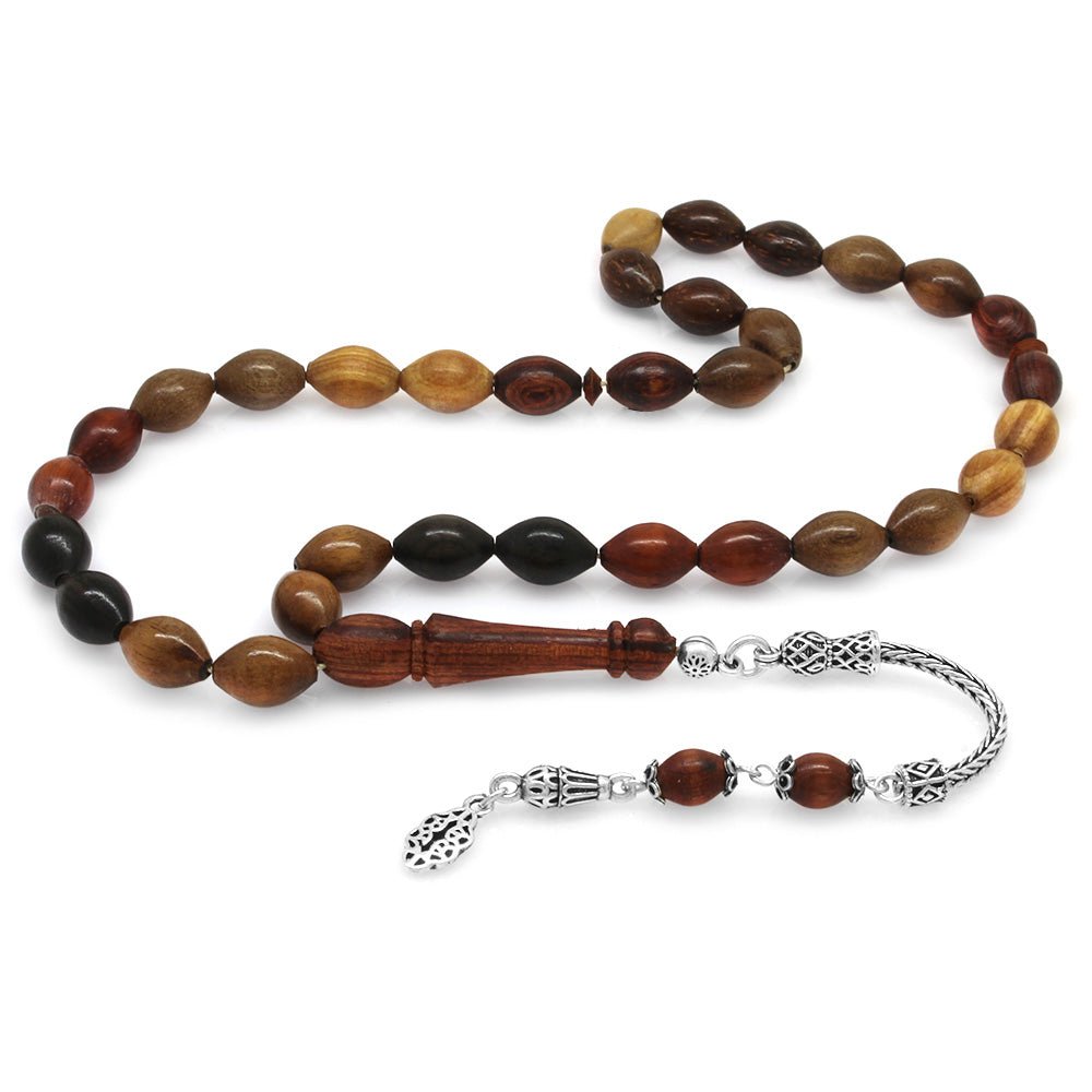 925 Carat Tasseled Barley Cut Multiple Wood Combination Collectible Prayer Beads - EFENDINA PAZAR - Tesbihane - 101004047