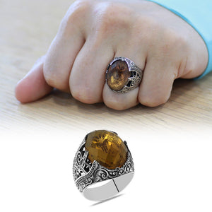 925 Silver Men Ring With Zultanite Stone And Calligraphy - EFENDINA PAZAR - Tesbihane - 102002721