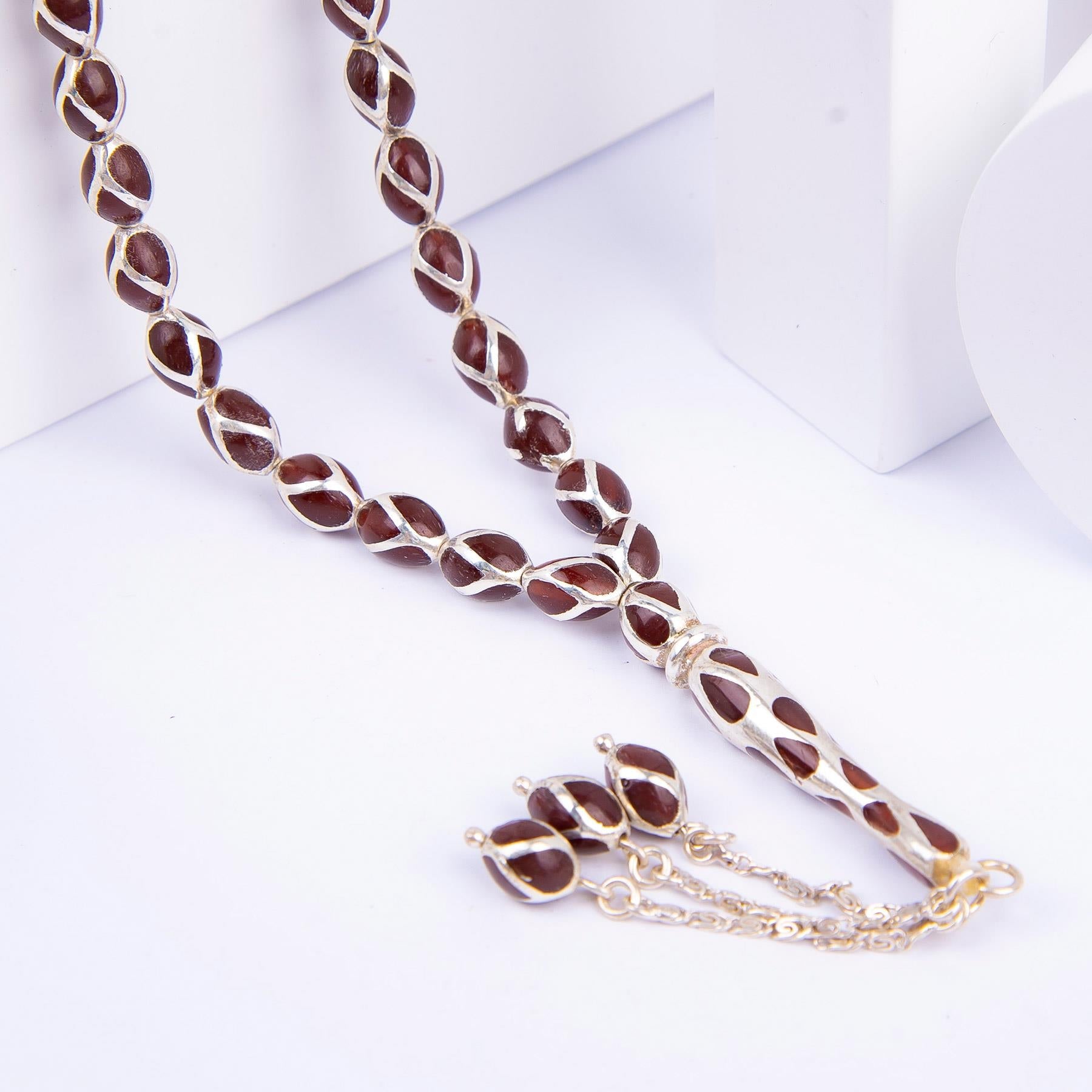 925 Sterling Silver Amber Prayer Beads - EFENDINA PAZAR - Ve Tesbih - vealisveris - Z1476