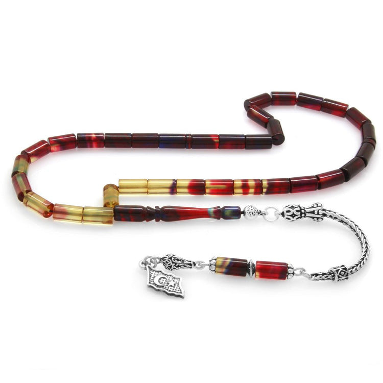 925 Sterling Silver Amber Rosary with Tassels - EFENDINA PAZAR - Tesbihane - 101003272