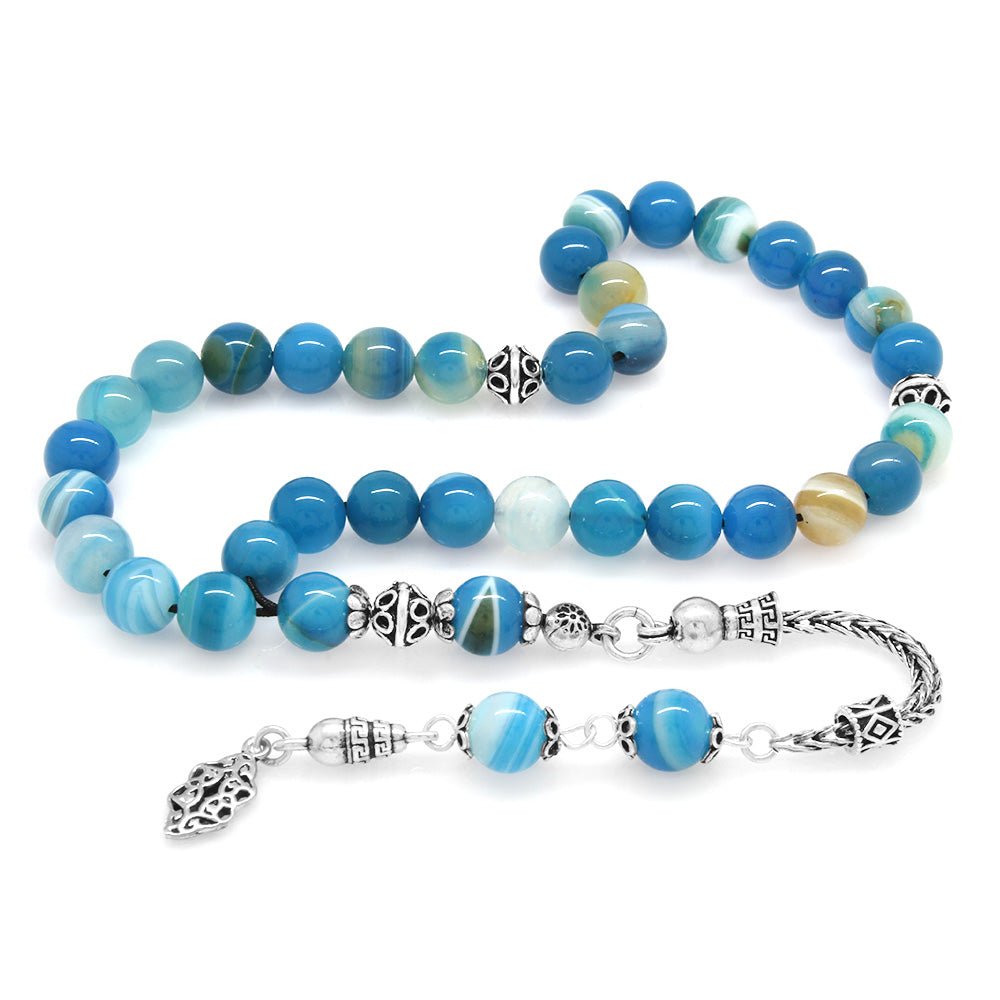 925 Sterling Silver Blue - White Prayer Beads - EFENDINA PAZAR - Tesbihane - 101003306