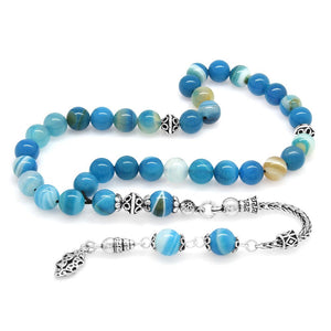 925 Sterling Silver Blue - White Prayer Beads - EFENDINA PAZAR - Tesbihane - 101003306