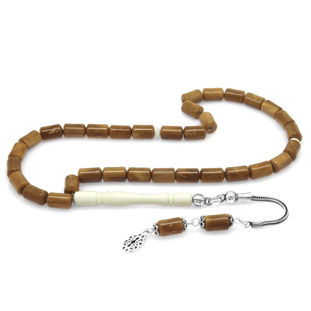 925 Sterling Silver Camel Bone Combined Cut Kuka Tasbih with Tassels - EFENDINA PAZAR - Tesbihane - 101004041