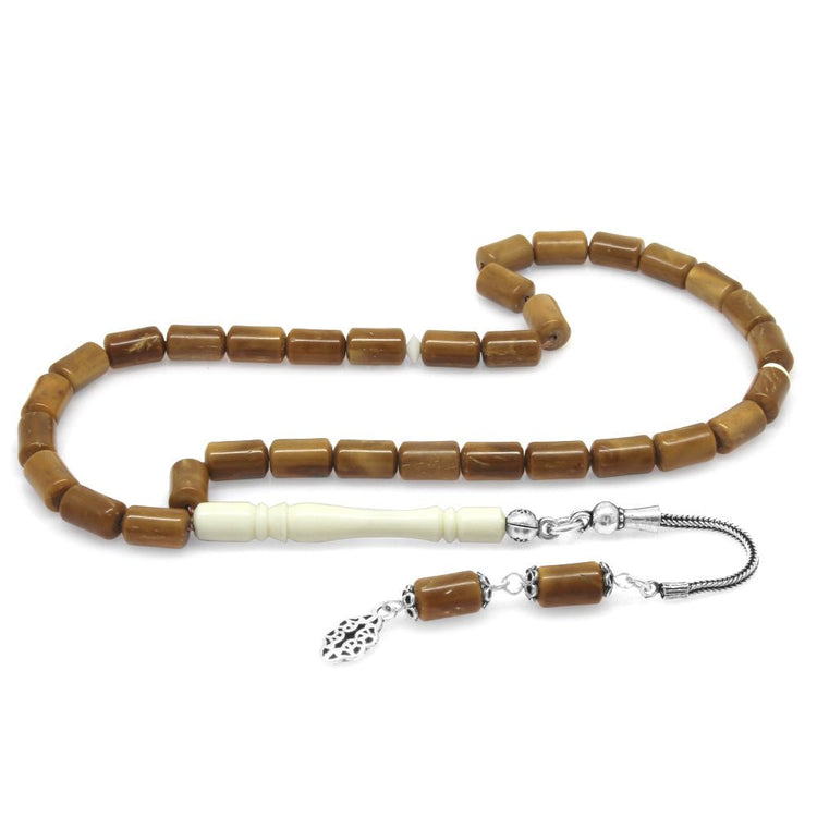 925 Sterling Silver Camel Bone Combined Cut Kuka Tasbih with Tassels - EFENDINA PAZAR - Tesbihane - 101004041