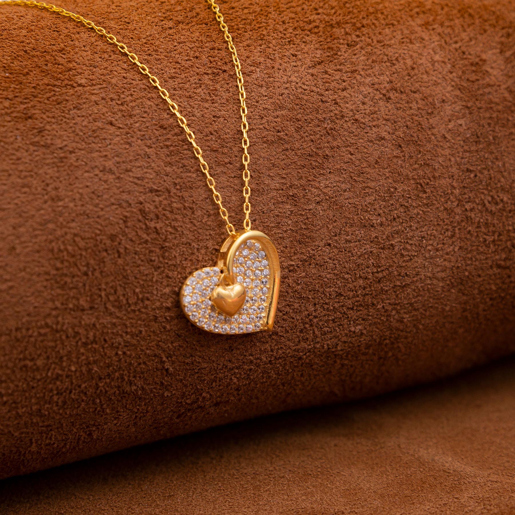 925 Sterling Silver Chain Hanging Heart Necklace - EFENDINA PAZAR - Ve Tesbih - vealisveris - Z3162
