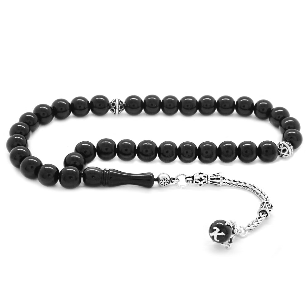 925 Sterling Silver Claw Design Russian Oltu Rosary with Letters - EFENDINA PAZAR - Tesbihane - 101002824