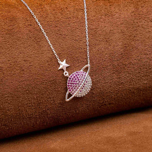 925 Sterling Silver Color Transition Planet Model Necklace - EFENDINA PAZAR - Ve Tesbih - vealisveris - Z3159