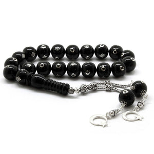 925 Sterling Silver Crescent and Star Tasseled Erzurum Oltu Efe Tasbih - EFENDINA PAZAR - Tesbihane - 101001954